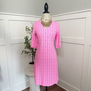 Lulu B Small Dot Bright Hot Pink Stretch Dress Sz Medium